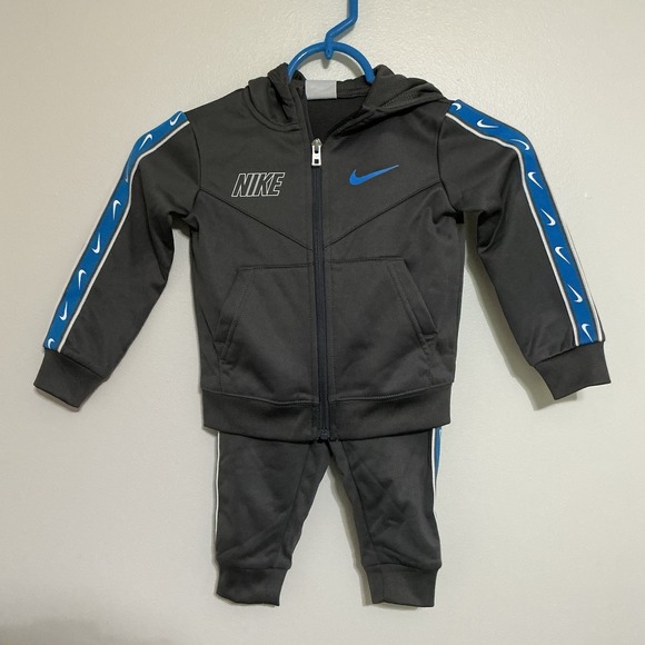 NIKE Dri‎ Fit Baby Boys TAPE POLY FULL ZIP TRACKSUIT Brand New! Size 2T Gray - Picture 2 of 7